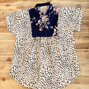 Beeson River Cheetah Print Top With Embroidered Yolk